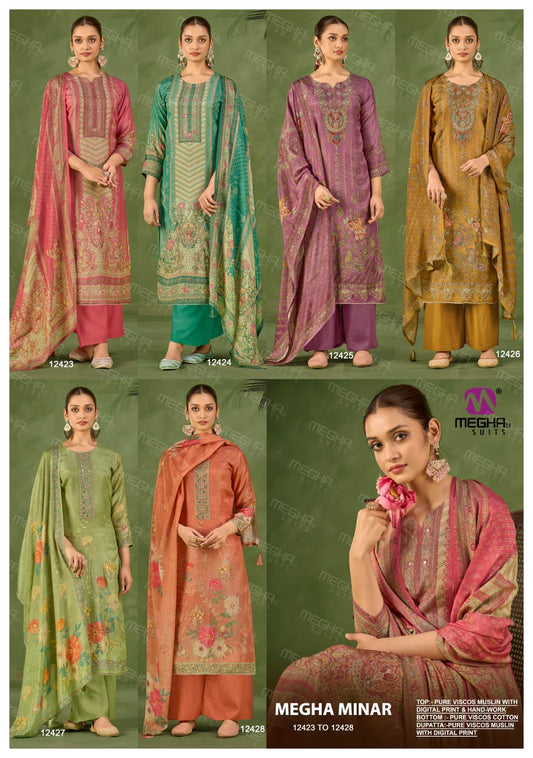 Minar Megha Viscose Muslin Plazzo Style Suits Wholesaler Gujarat