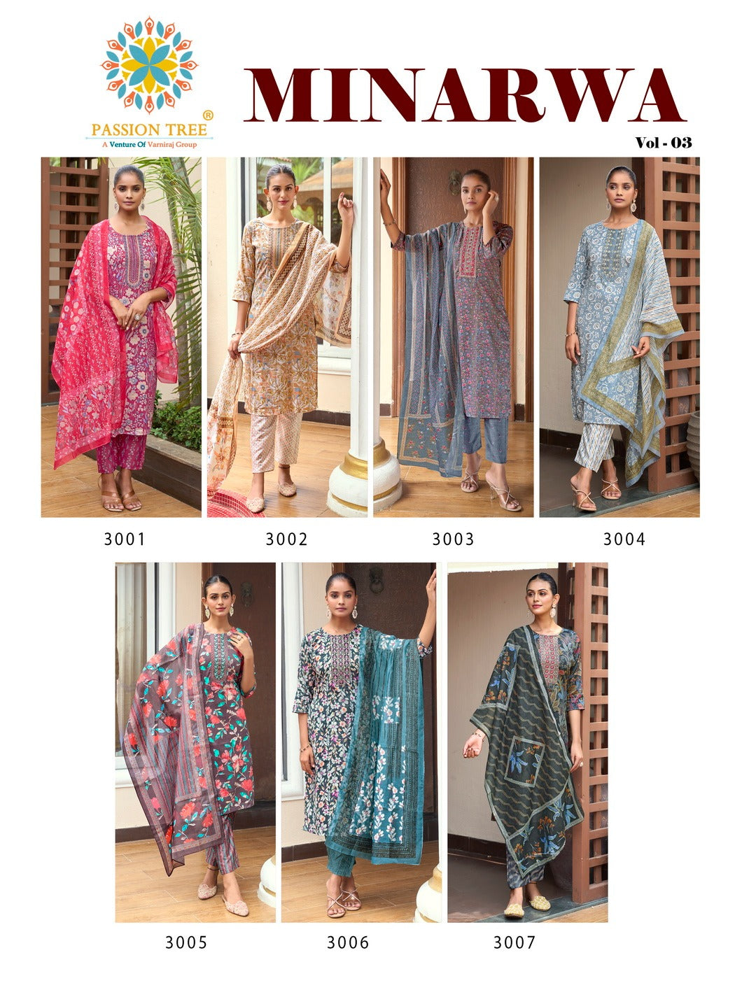 Minarva Vol 3 Passion Tree Capsule Readymade Pant Style Suits Exporter Ahmedabad