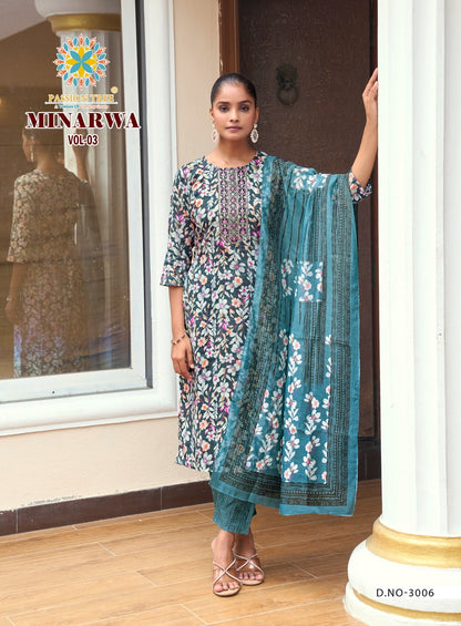 Minarva Vol 3 Passion Tree Capsule Readymade Pant Style Suits Exporter Ahmedabad