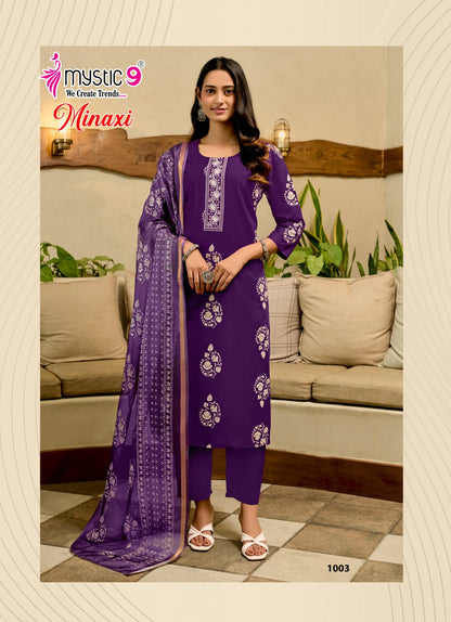 Minaxi Vol 1 Mystic 9 Cotton Dhabu Readymade Pant Style Suits Wholesaler Ahmedabad