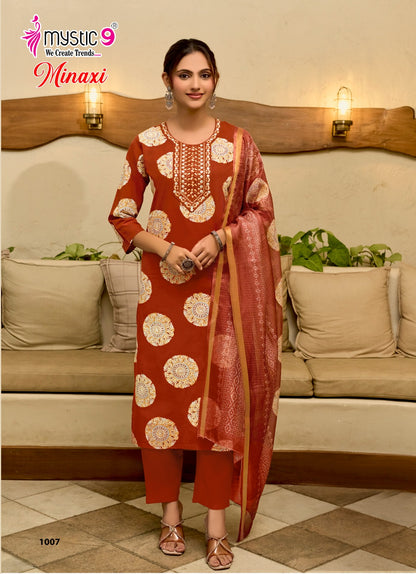 Minaxi Vol 1 Mystic 9 Cotton Dhabu Readymade Pant Style Suits Wholesaler Ahmedabad