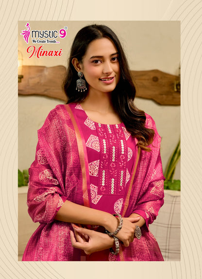 Minaxi Vol 1 Mystic 9 Cotton Dhabu Readymade Pant Style Suits Wholesaler Ahmedabad