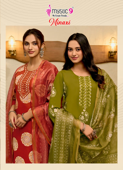 Minaxi Vol 1 Mystic 9 Cotton Dhabu Readymade Pant Style Suits Wholesaler Ahmedabad