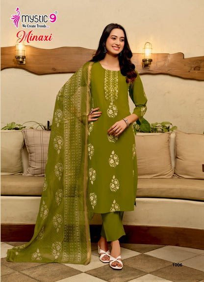 Minaxi Vol 1 Mystic 9 Cotton Dhabu Readymade Pant Style Suits Wholesaler Ahmedabad