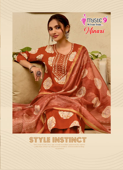 Minaxi Vol 1 Mystic 9 Cotton Dhabu Readymade Pant Style Suits Wholesaler Ahmedabad