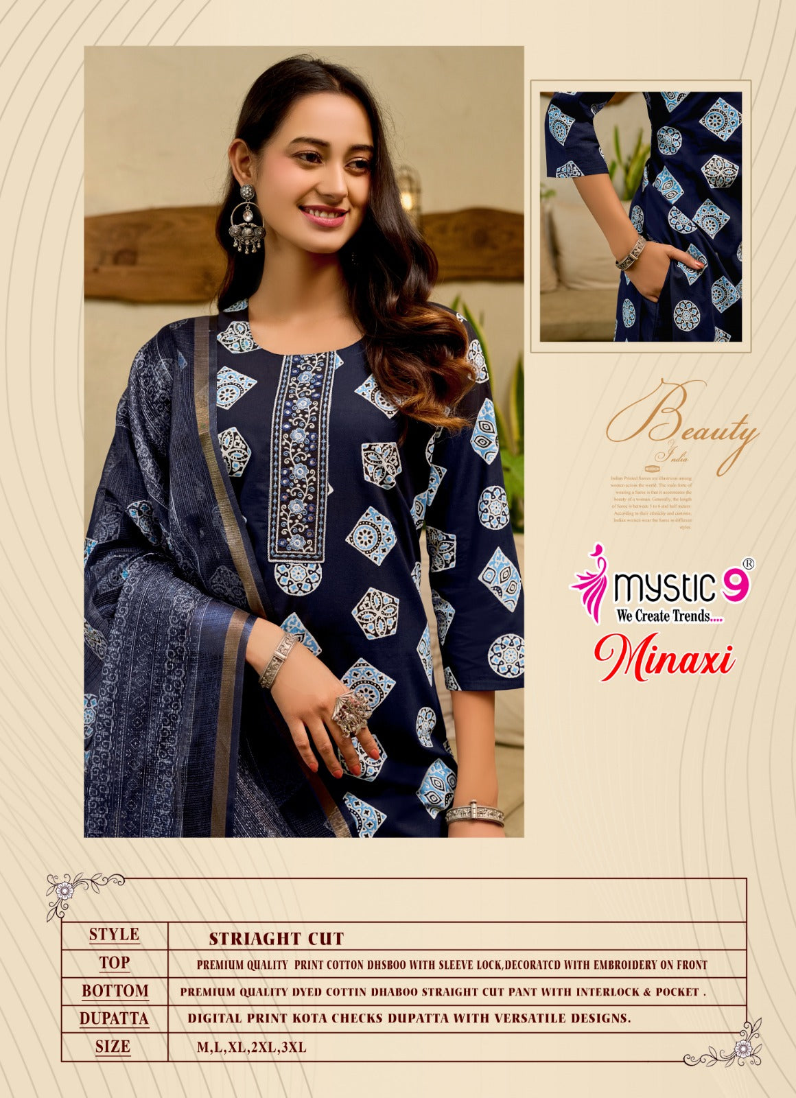 Minaxi Vol 1 Mystic 9 Cotton Dhabu Readymade Pant Style Suits Wholesaler Ahmedabad