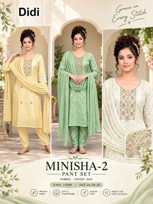 Minisha 2 Dn 10289 Didi Fendy Silk Girls Readymade Pant Suits Wholesale Price