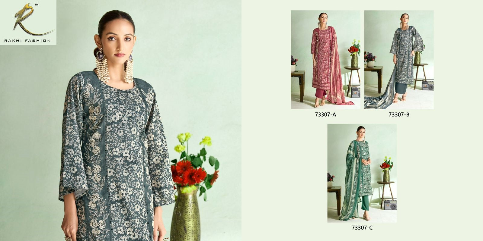 Mint Haze Rakhi Fashion Cotton Pant Style Suits Exporter Gujarat