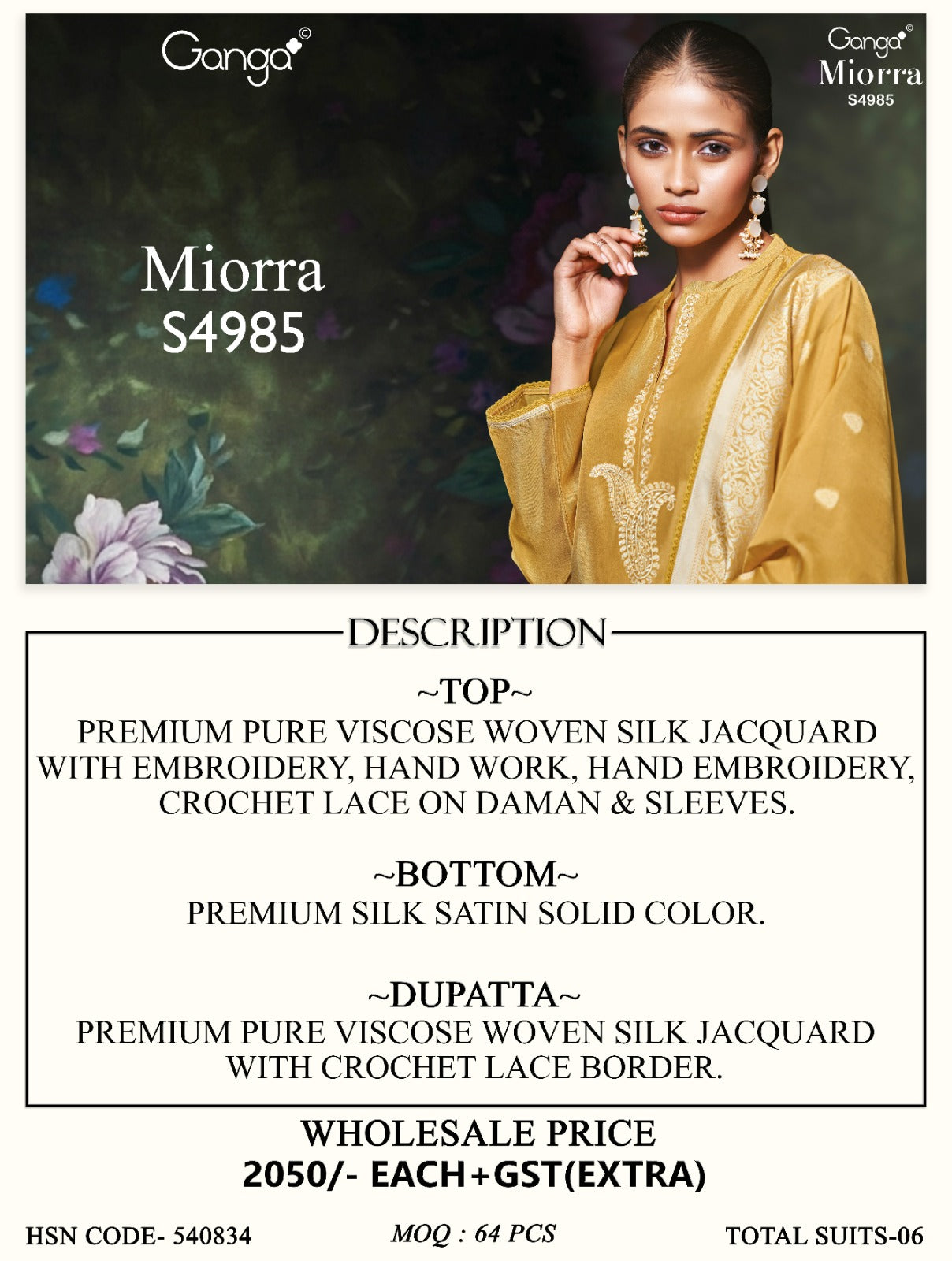 Miorra S4985 Ganga Woven Silk Plazzo Style Suits Supplier India