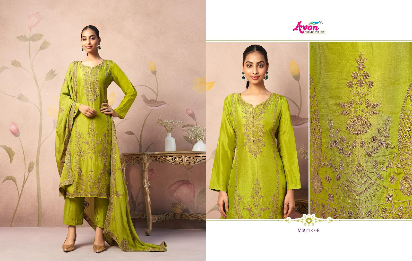 Miraa Avon Trendz Russian Silk Pant Style Suits Manufacturer Gujarat