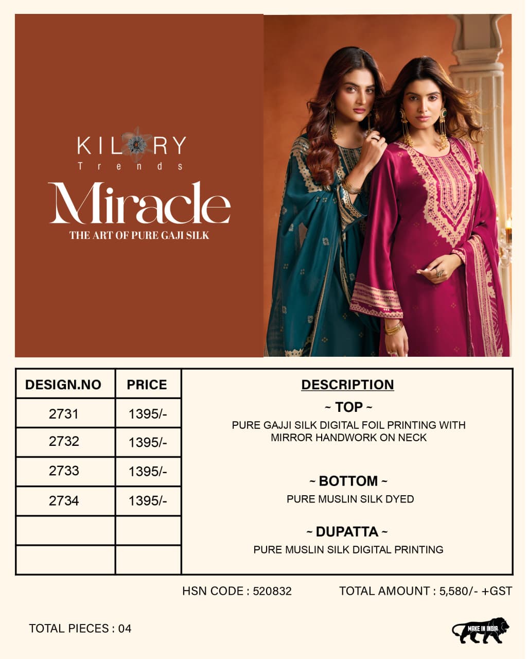 Miracle Kilory Gaji Silk Pant Style Suits Wholesale