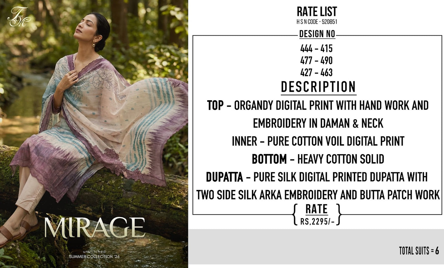 Mirage Tm Organdy Pant Style Suits Exporter