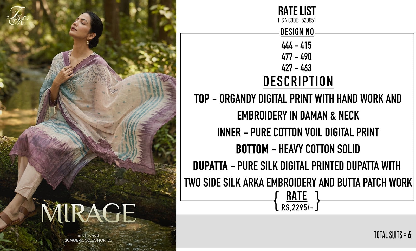 Mirage Tm Organdy Pant Style Suits Exporter
