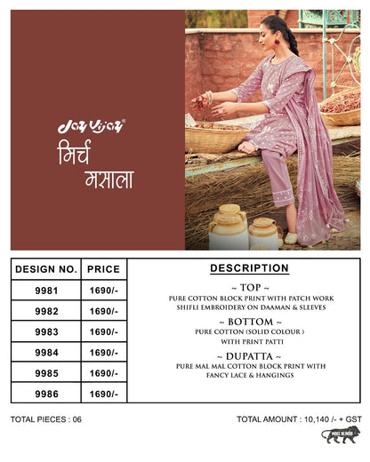 Mirch Masala Jay Vijay Cotton Pant Style Suits Supplier India