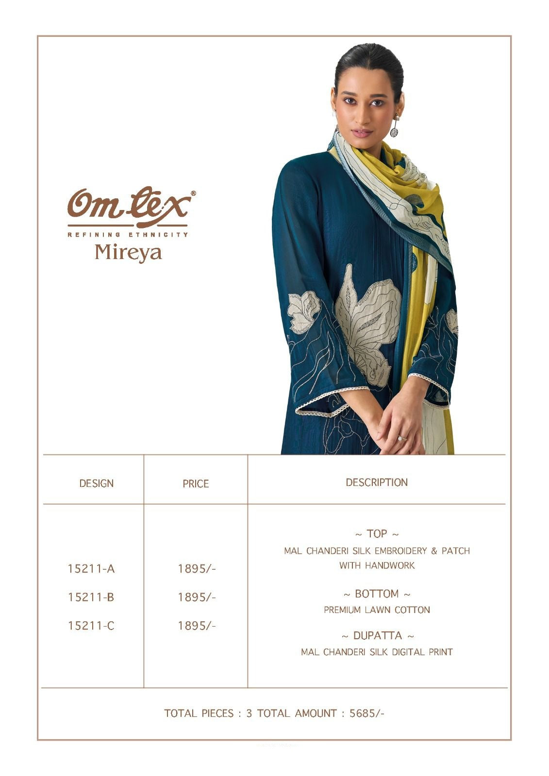 Mireya Omtex Mal Chanderi Pant Style Suits Wholesaler India
