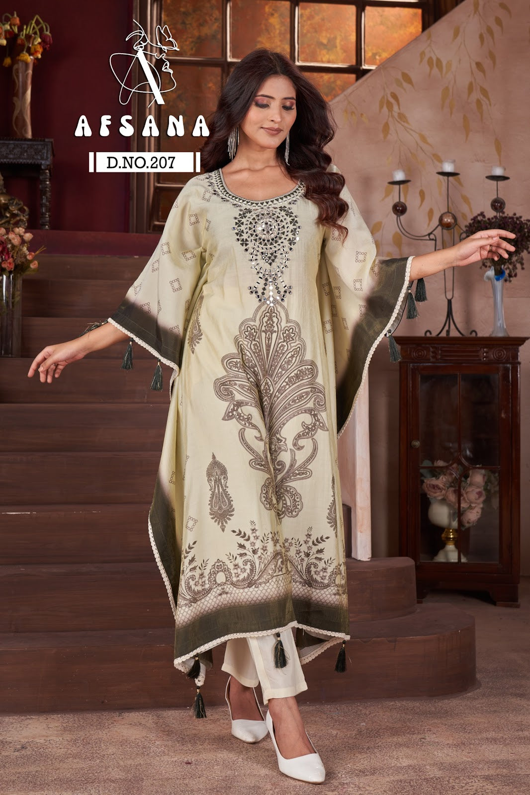 Mirror Handwork Design No 207 Afsana Modal Kaftan Pant Set Wholesaler Gujarat