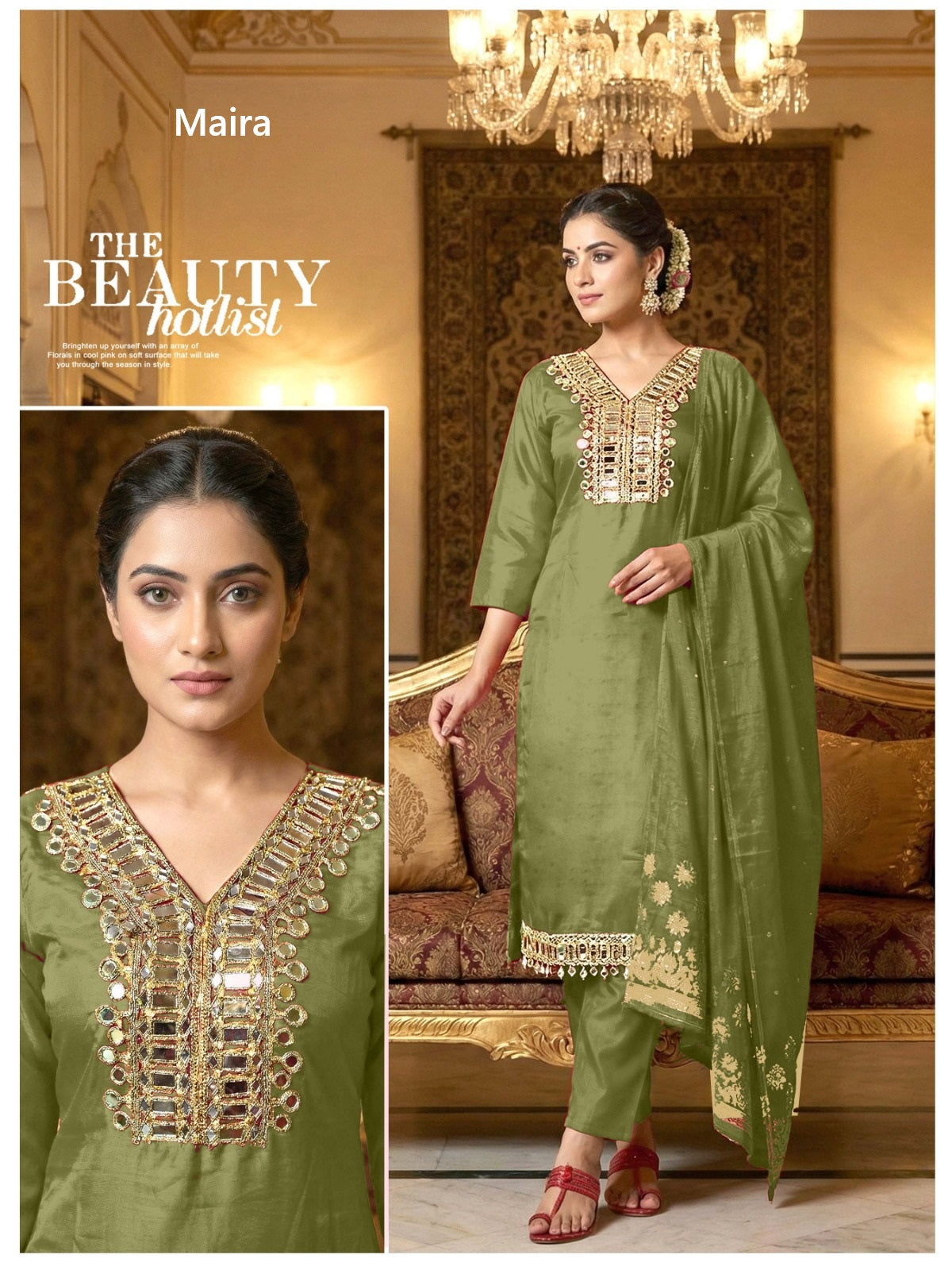 Mirror Neck Work 1402 Maira Roman Readymade Pant Style Suits Wholesale