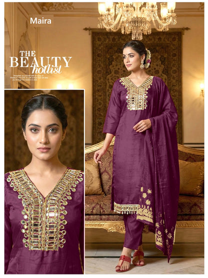 Mirror Neck Work 1402 Maira Roman Readymade Pant Style Suits Wholesale