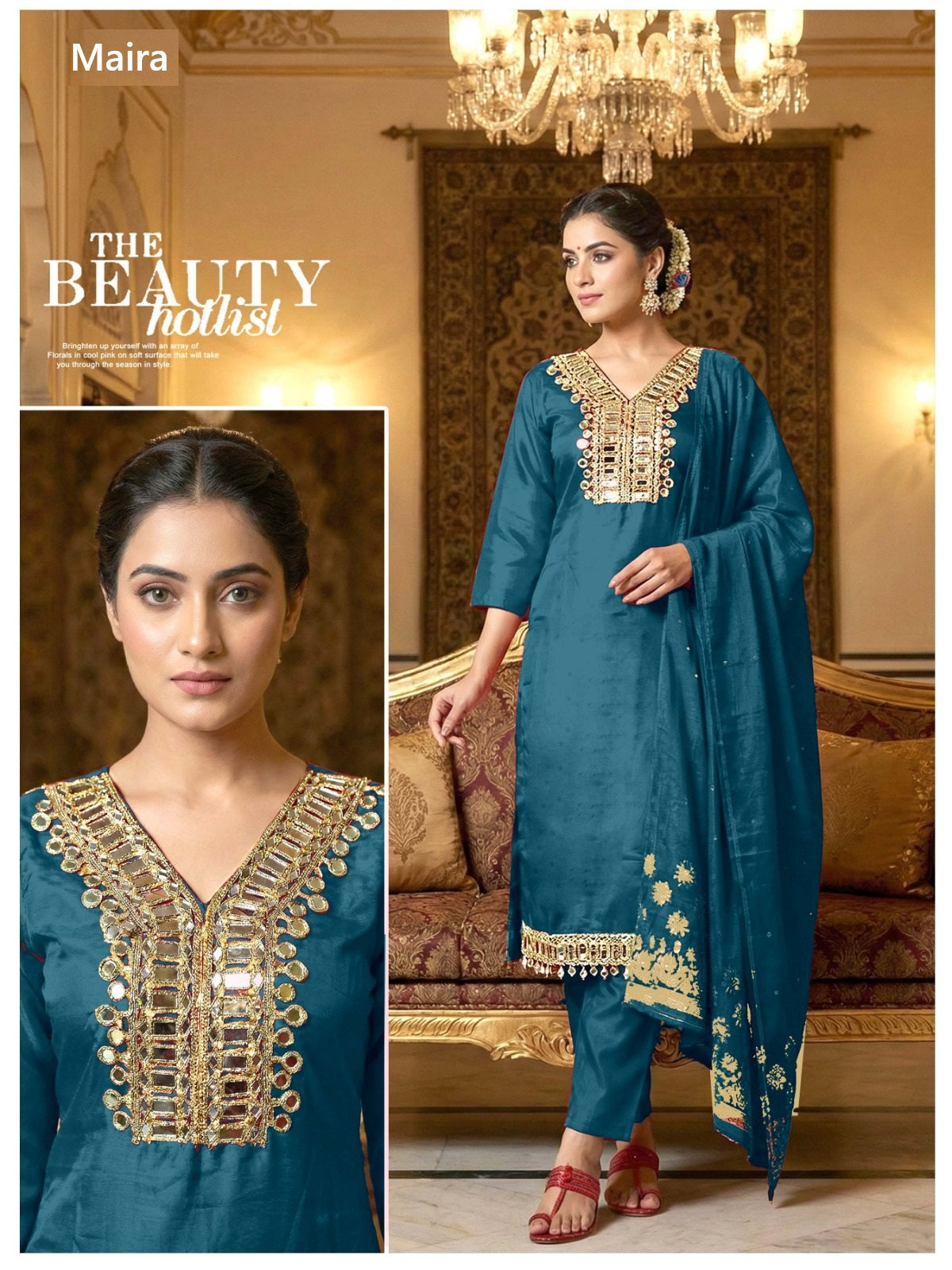 Mirror Neck Work 1402 Maira Roman Readymade Pant Style Suits Wholesale