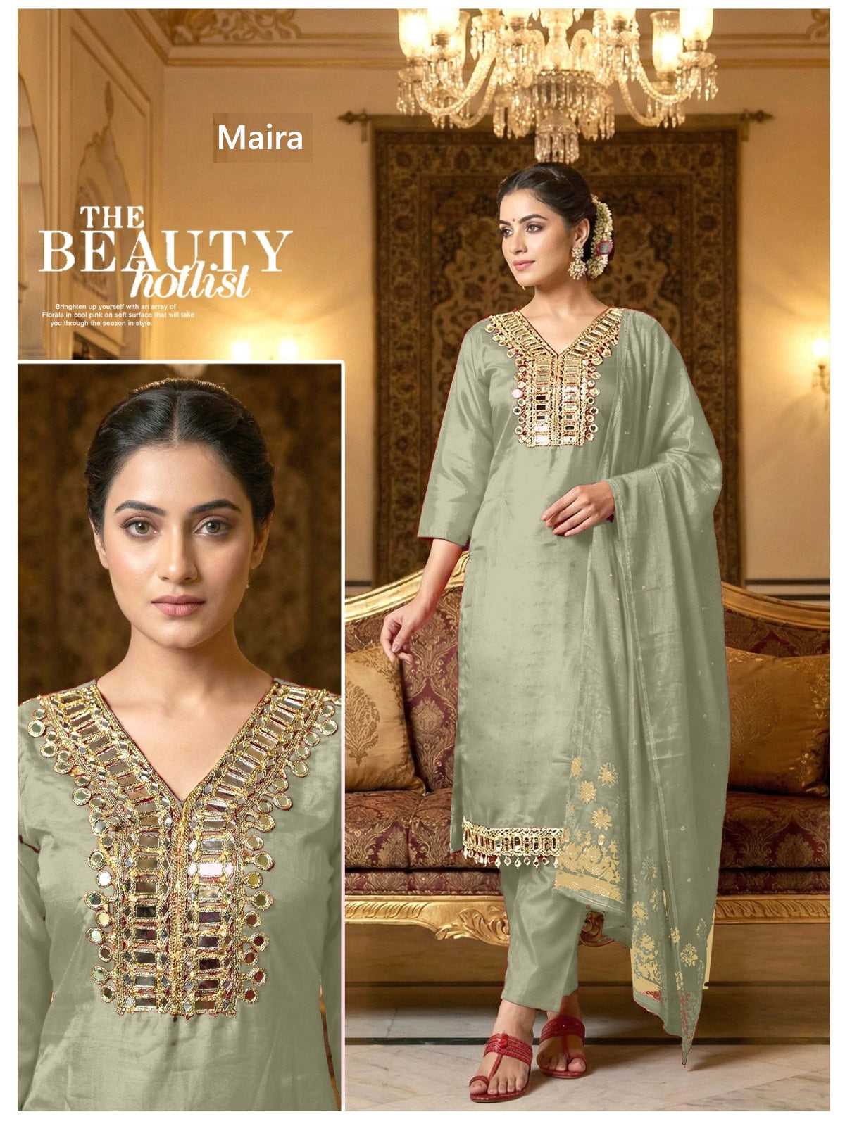 Mirror Neck Work 1402 Maira Roman Readymade Pant Style Suits Wholesale