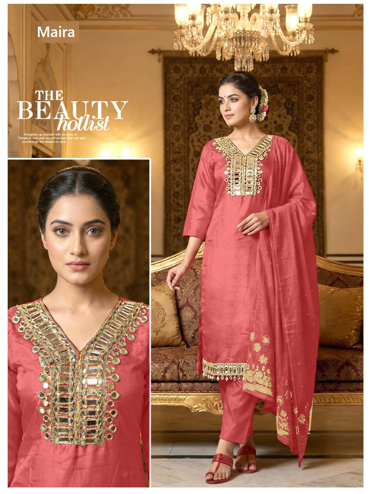 Mirror Neck Work 1402 Maira Roman Readymade Pant Style Suits Wholesale