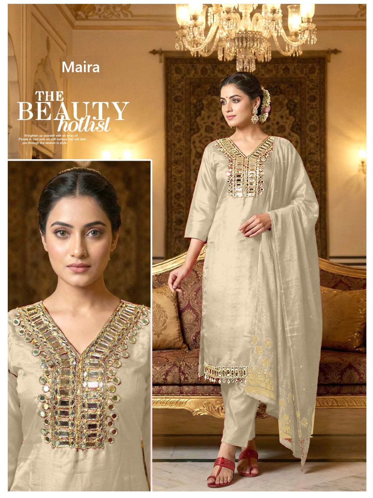 Mirror Neck Work 1402 Maira Roman Readymade Pant Style Suits Wholesale