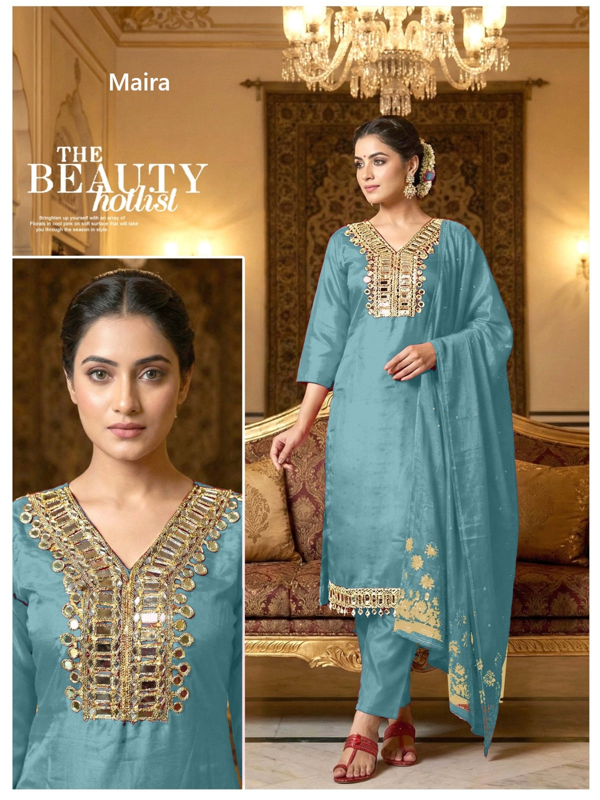 Mirror Neck Work 1402 Maira Roman Readymade Pant Style Suits Wholesale