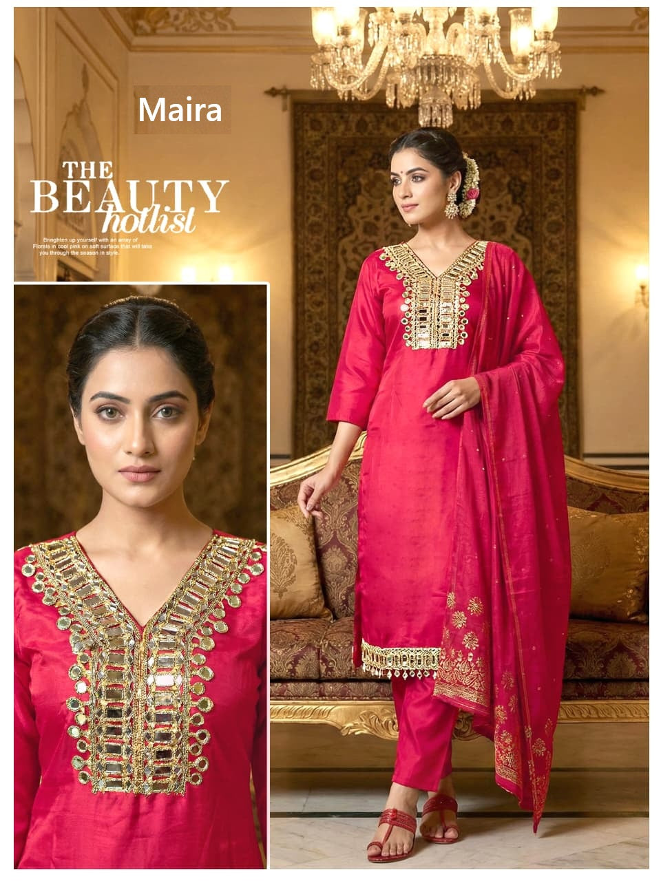 Mirror Neck Work 1402 Maira Roman Readymade Pant Style Suits Wholesale