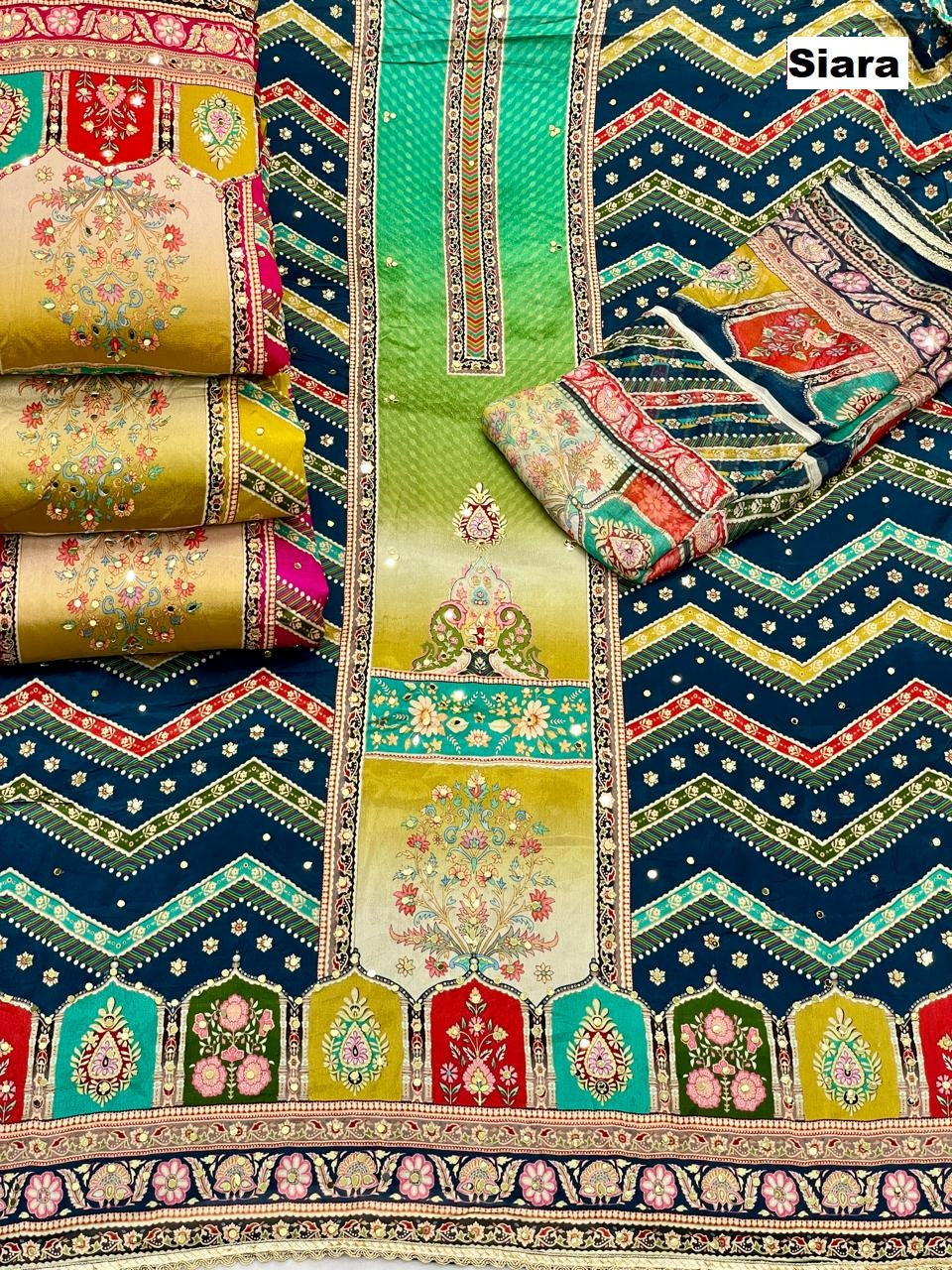 Mirror Work 0210 Siara Chinnon Salwar Suits Wholesaler India