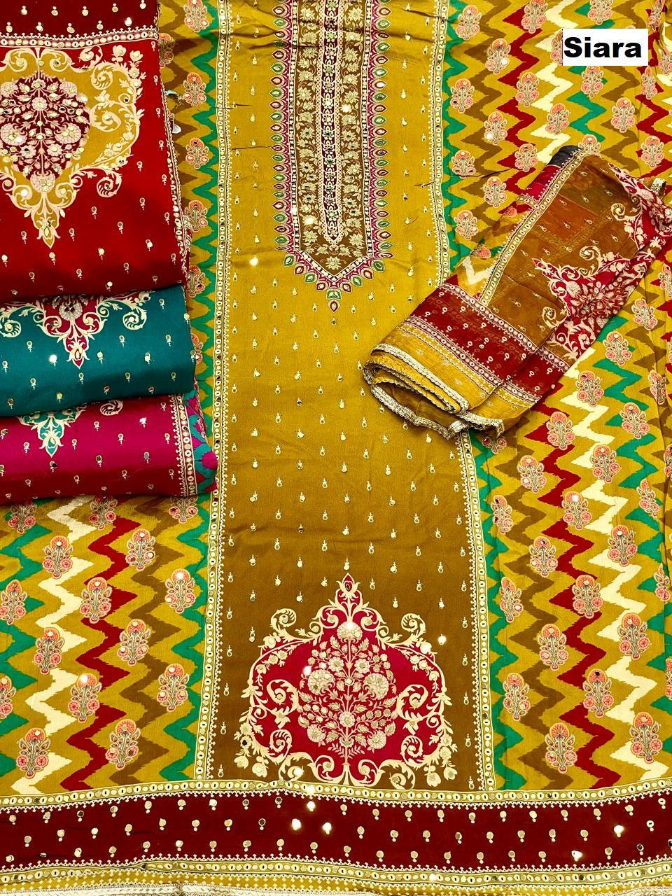 Mirror Work 0210 Siara Chinnon Salwar Suits Wholesaler India