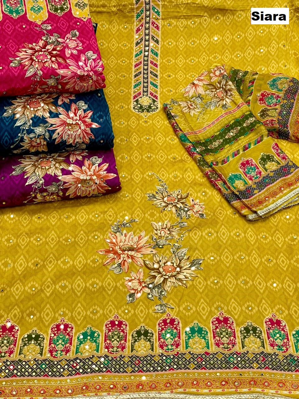 Mirror Work 0210 Siara Chinnon Salwar Suits Wholesaler India