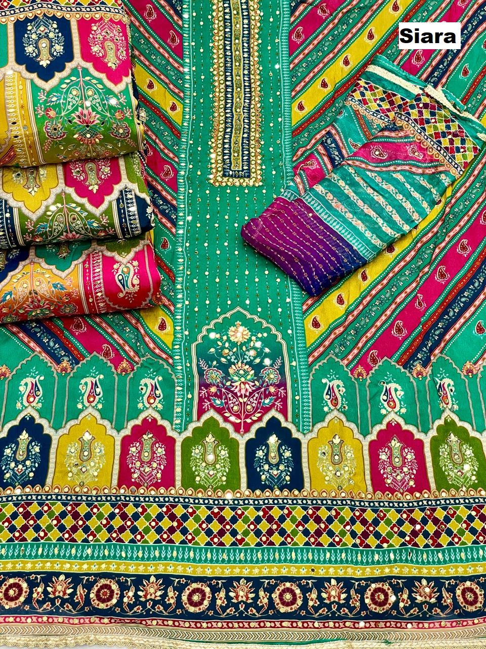 Mirror Work 0210 Siara Chinnon Salwar Suits Wholesaler India