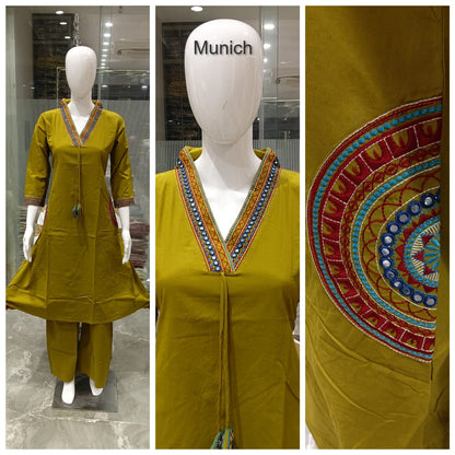 Mirror Work 0709 Munich Dhabu Cotton Kurti Plazzo Set Wholesaler Gujarat