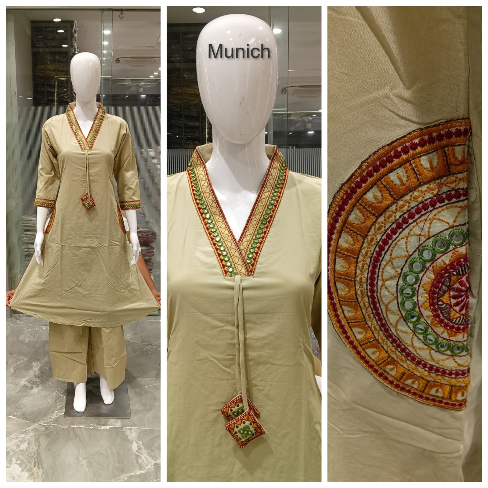 Mirror Work 0709 Munich Dhabu Cotton Kurti Plazzo Set Wholesaler Gujarat