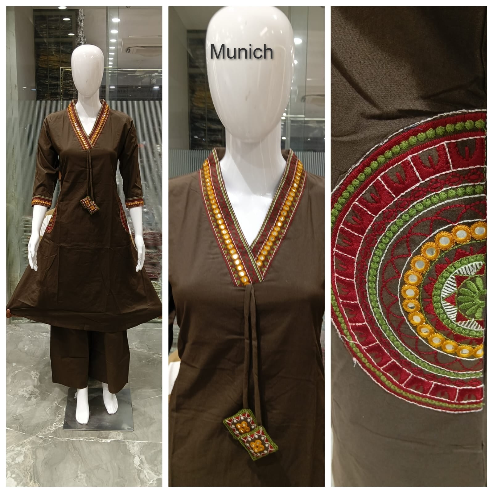 Mirror Work 0709 Munich Dhabu Cotton Kurti Plazzo Set Wholesaler Gujarat