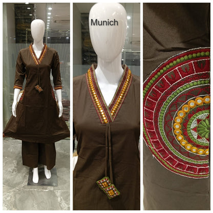 Mirror Work 0709 Munich Dhabu Cotton Kurti Plazzo Set Wholesaler Gujarat