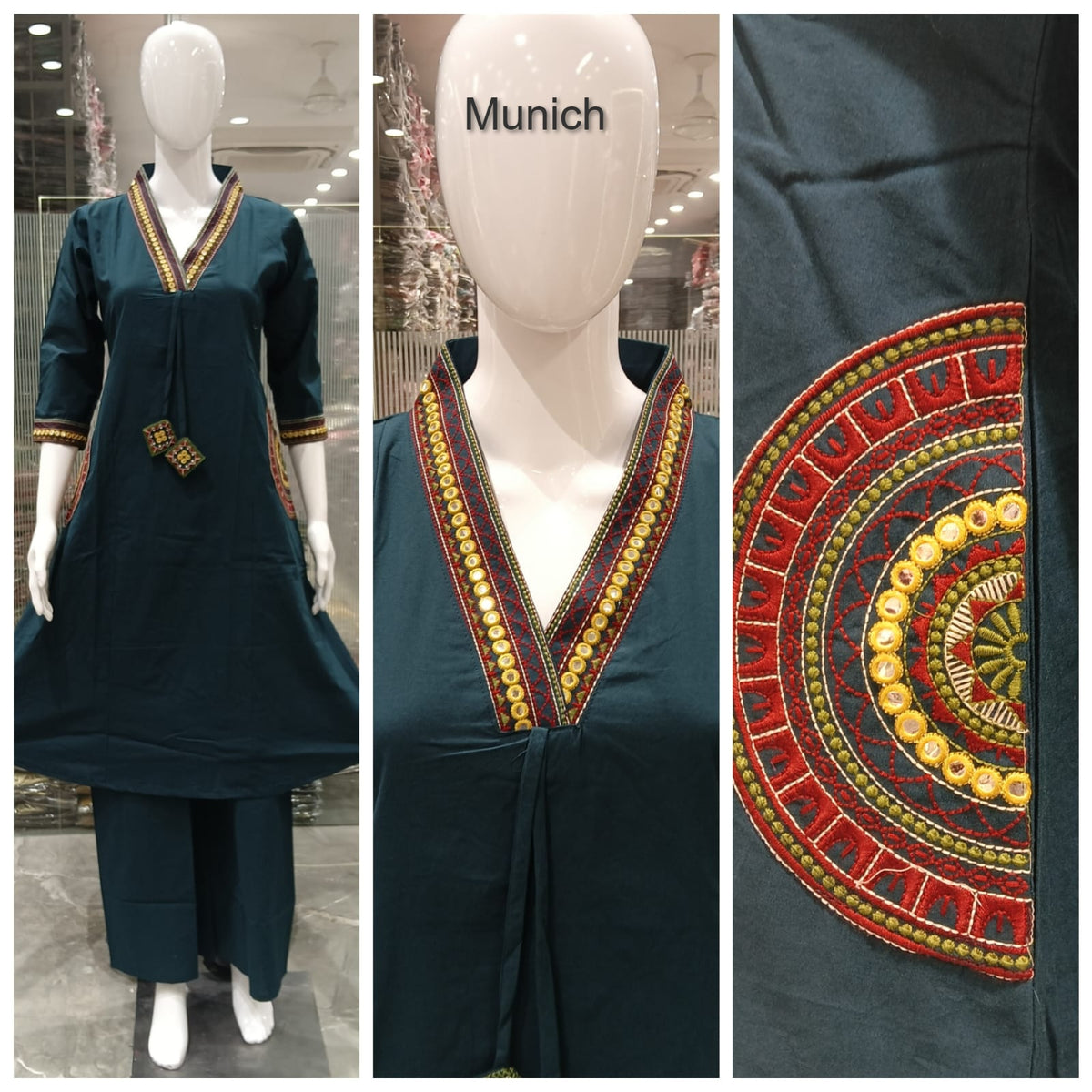 Mirror Work 0709 Munich Dhabu Cotton Kurti Plazzo Set Wholesaler Gujarat