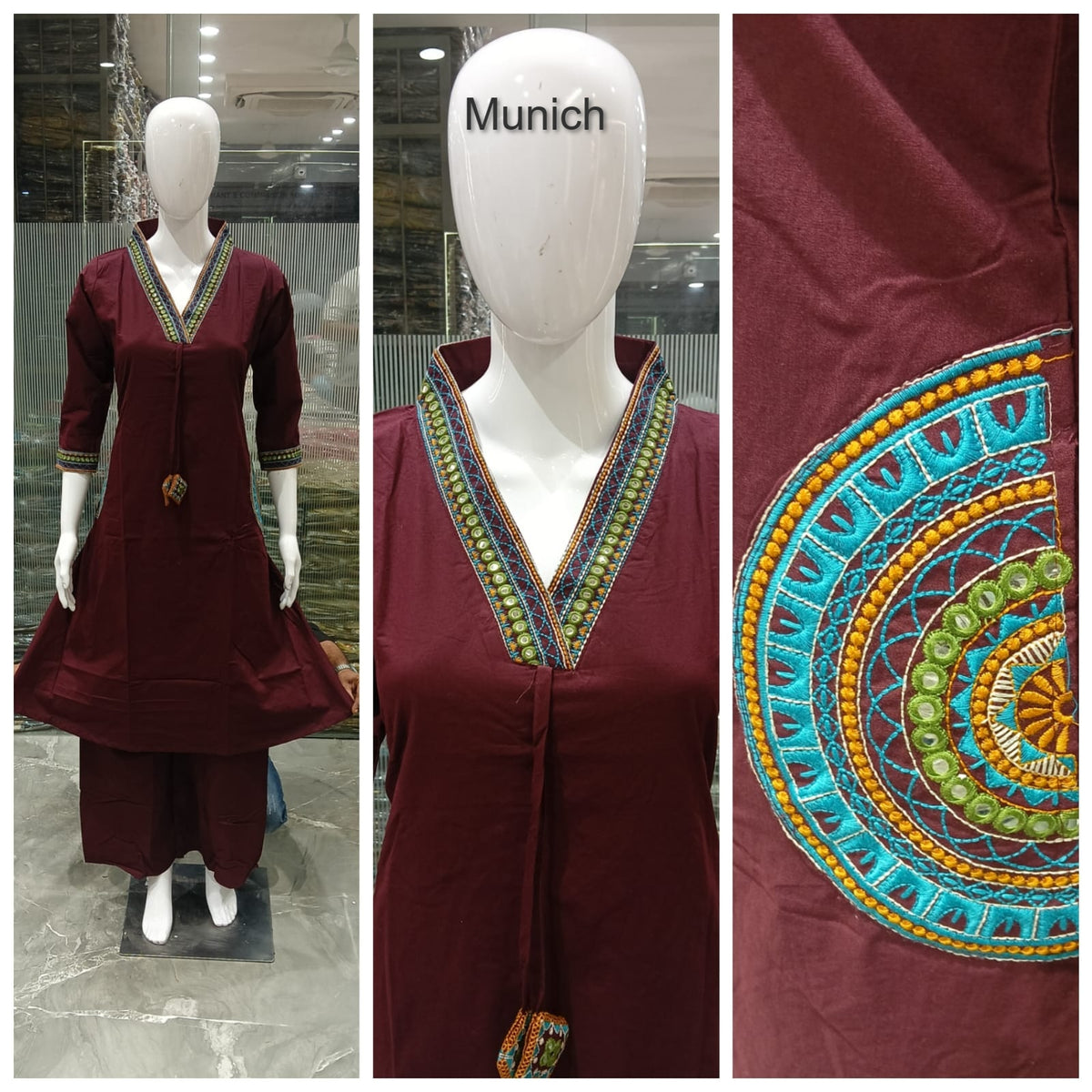 Mirror Work 0709 Munich Dhabu Cotton Kurti Plazzo Set Wholesaler Gujarat