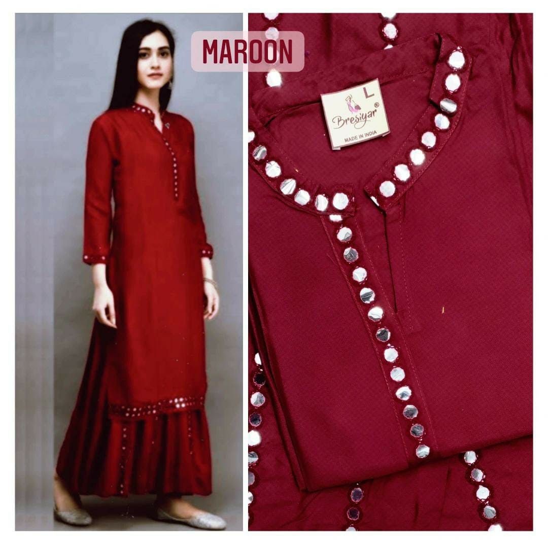 Mirror Work 0808 Salas Rayon 14Kg Kurti Sharara Set Wholesale