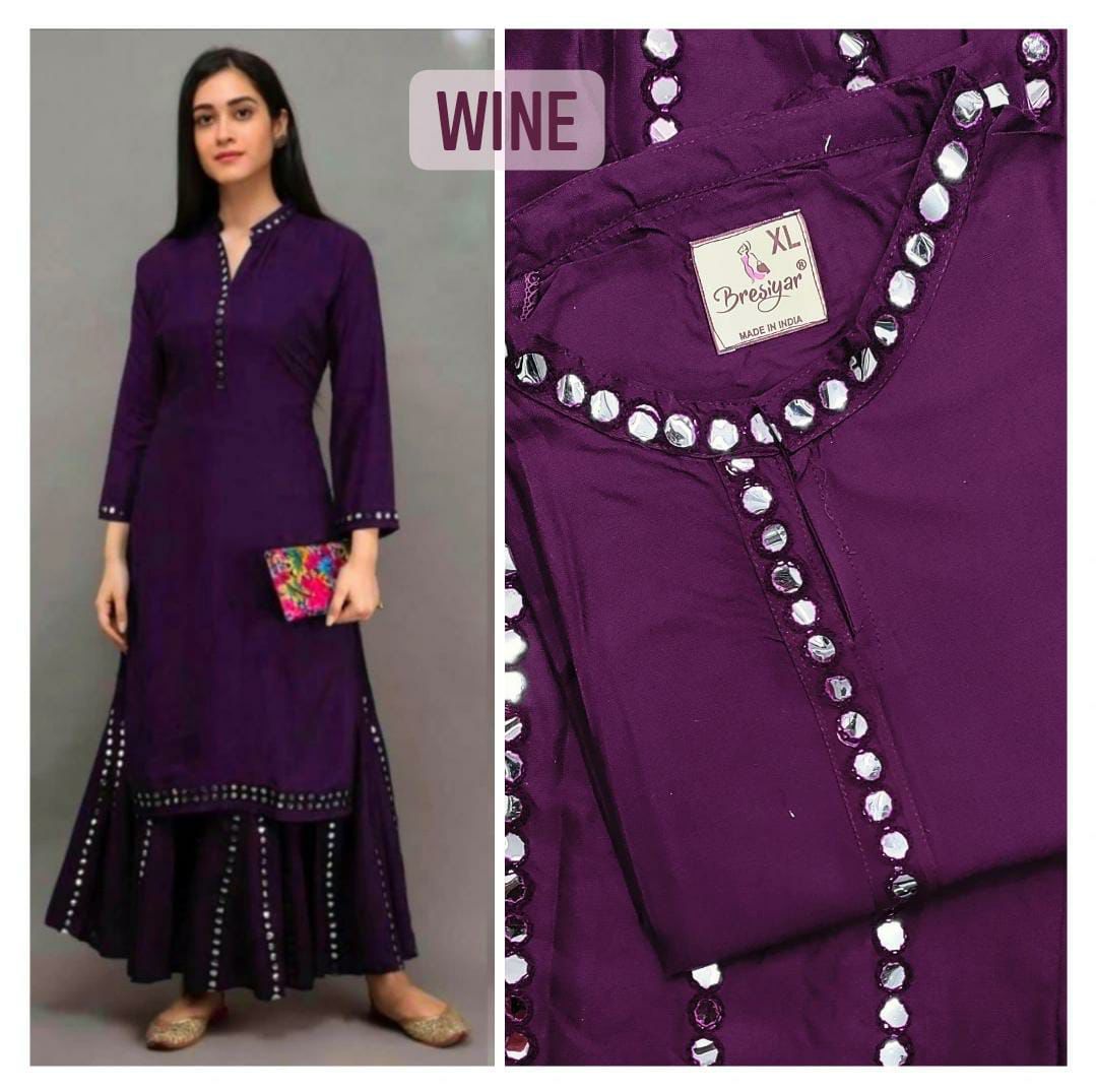 Mirror Work 0808 Salas Rayon 14Kg Kurti Sharara Set Wholesale