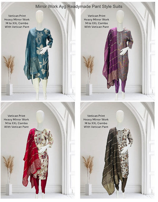 Mirror Work Ayg Vetican Readymade Pant Style Suits Supplier Ahmedabad