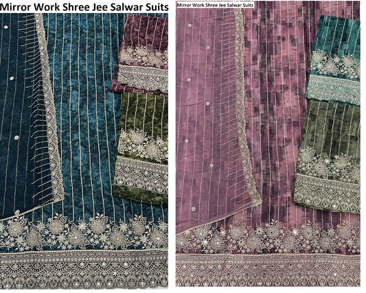 Mirror Work Shree Jee Organza Salwar Suits Wholesale