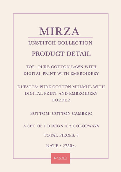 Mirza Naariti Cotton Lawn Pant Style Suits Exporter India