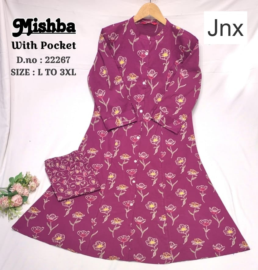 Mishba 030326 Jnx Cambric Kurti Pant Set Supplier Ahmedabad