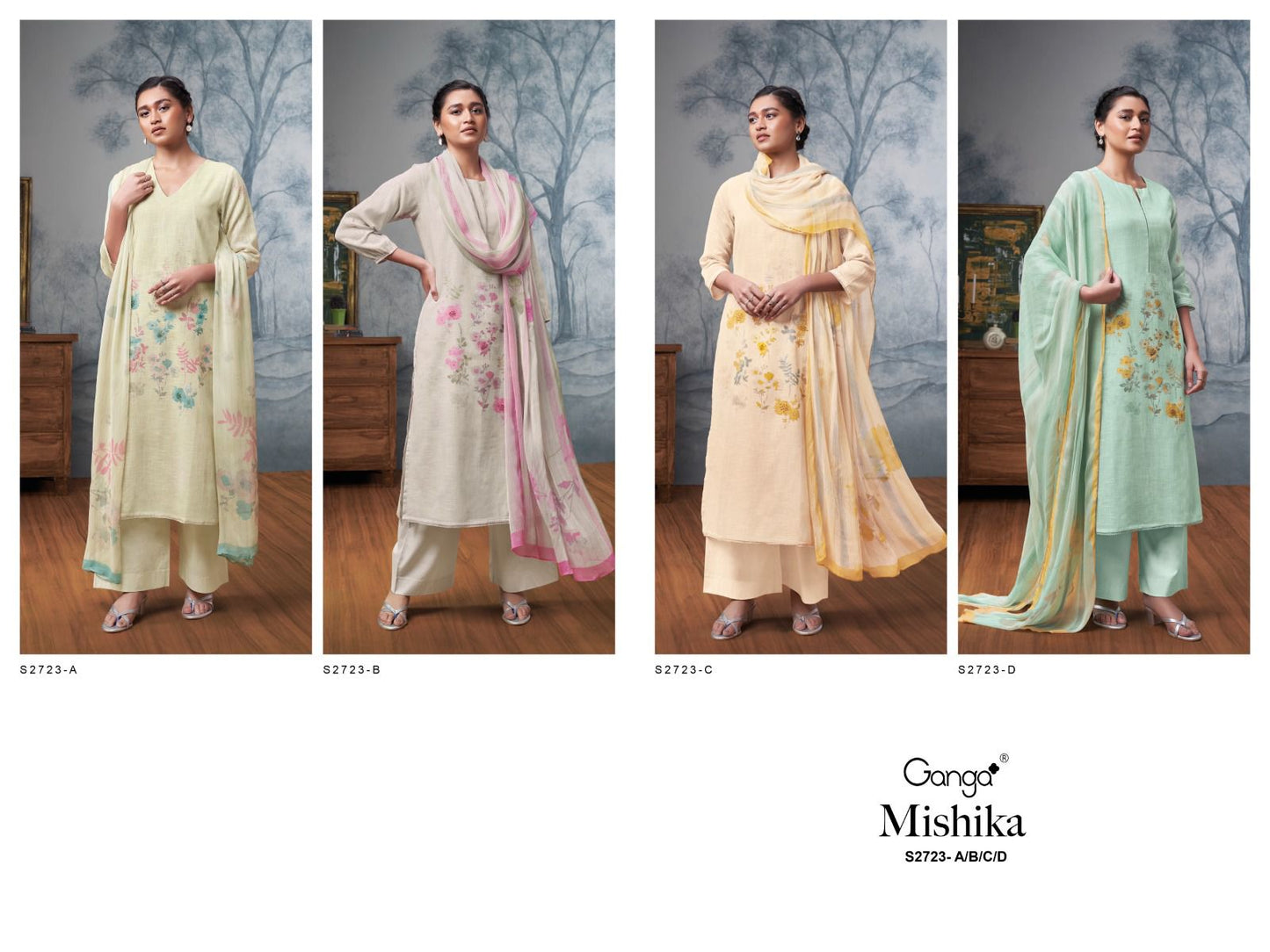 Mishika 2723 Ganga Premium Cotton Plazzo Style Suits Manufacturer