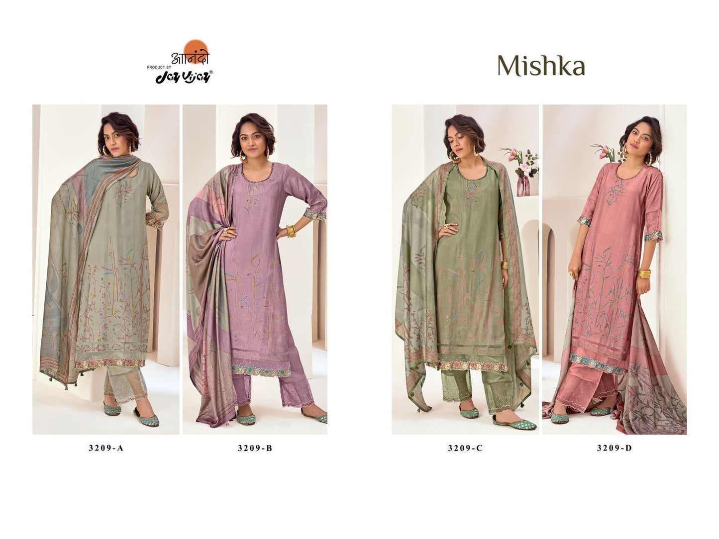 Mishika 3209 Jay Vijay Muslin Silk Plazzo Style Suits Wholesale Rate