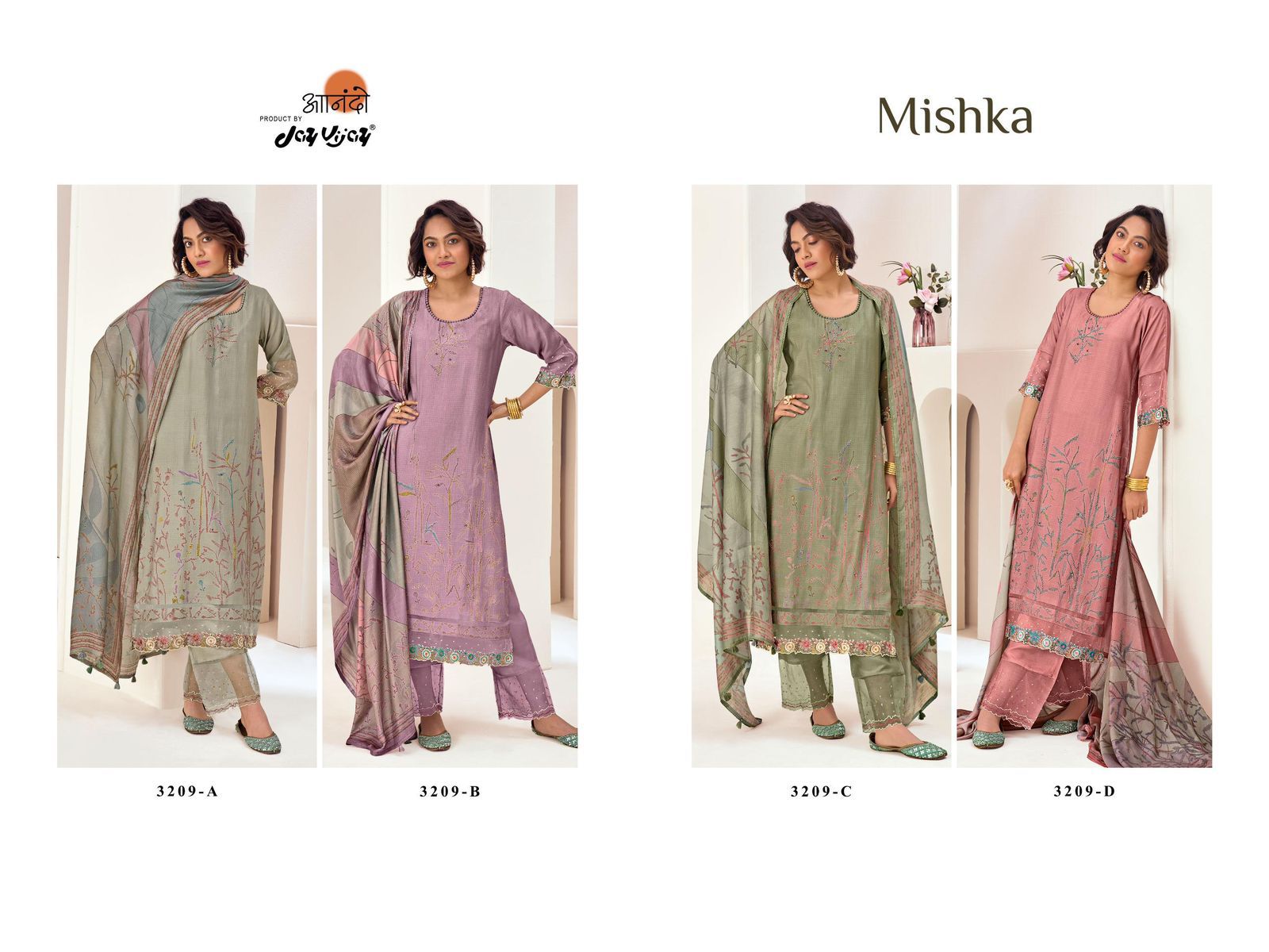 Mishika 3209 Jay Vijay Muslin Silk Plazzo Style Suits Wholesale Rate