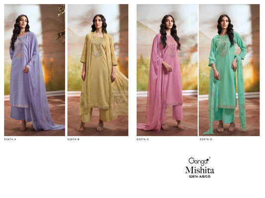 Mishita 2674 Ganga Premium Cotton Plazzo Style Suits Wholesaler