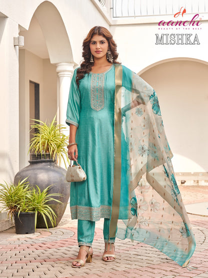 Mishka Aanchi Vichitra Silk Readymade Anarkali Suits Supplier