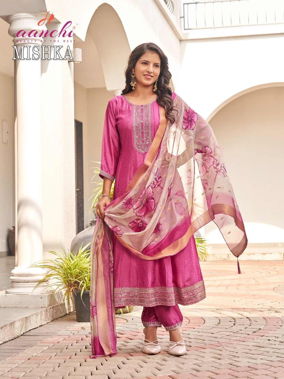 Mishka Aanchi Vichitra Silk Readymade Anarkali Suits Supplier